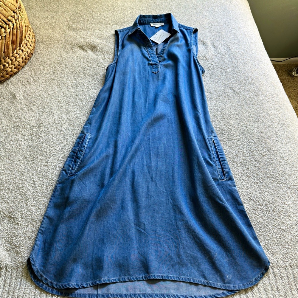 Beachlunchlounge Shelby Blue Tencel Denim Shift Dress Pockets M D1594 NEW